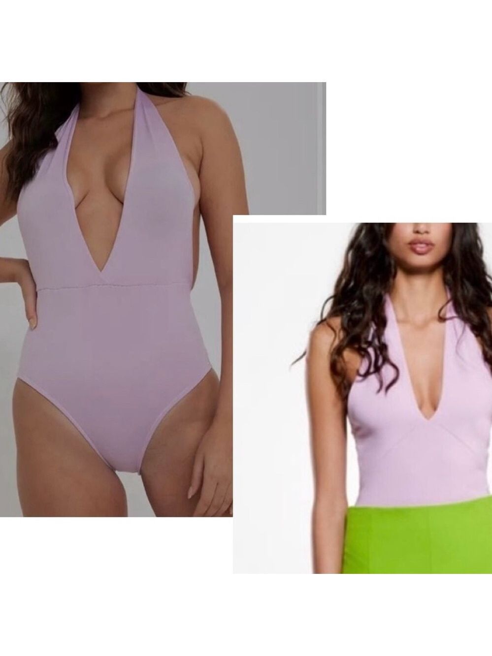 Zara lilac purple deep V plunge front twist halter bodysuit Sz M NWT - Picture 3 of 13
